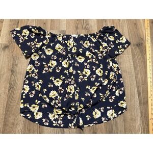 Line Up Blouse, Women's Size M, Black White Green, Floral, Off Shoulder